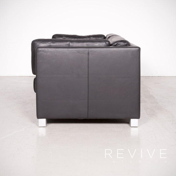 Brühl Designer Leder Sofa Schwarz Echtleder Zweisitzer Couch #7496