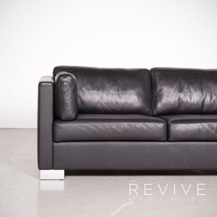 Brühl Designer Leder Sofa Schwarz Echtleder Zweisitzer Couch #7497