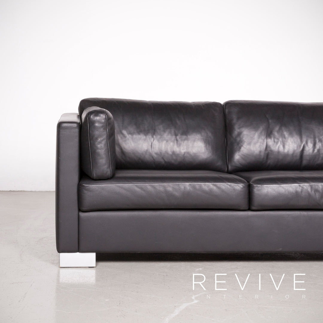 Brühl Designer Leder Sofa Hocker Garnitur Echtleder Zweisitzer Couch #7616