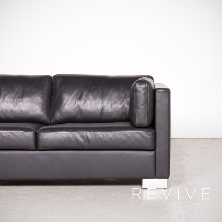 Brühl Designer Leder Sofa Hocker Garnitur Echtleder Zweisitzer Couch #7616