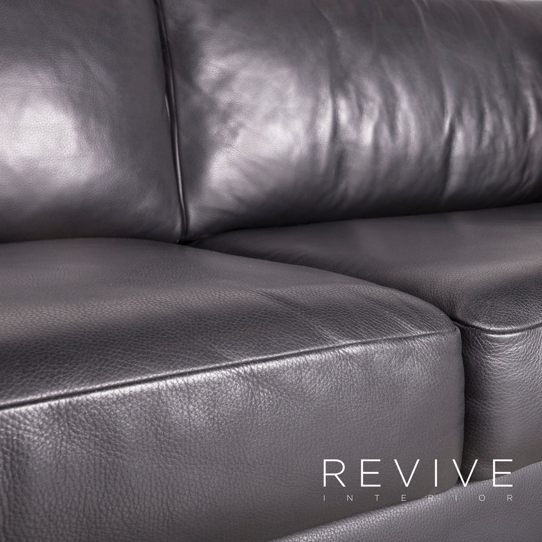 Brühl Designer Leder Sofa Schwarz Echtleder Zweisitzer Couch #7497