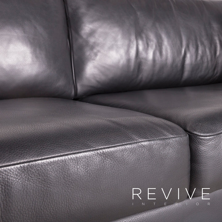 Brühl Designer Leder Sofa Schwarz Echtleder Zweisitzer Couch #7497