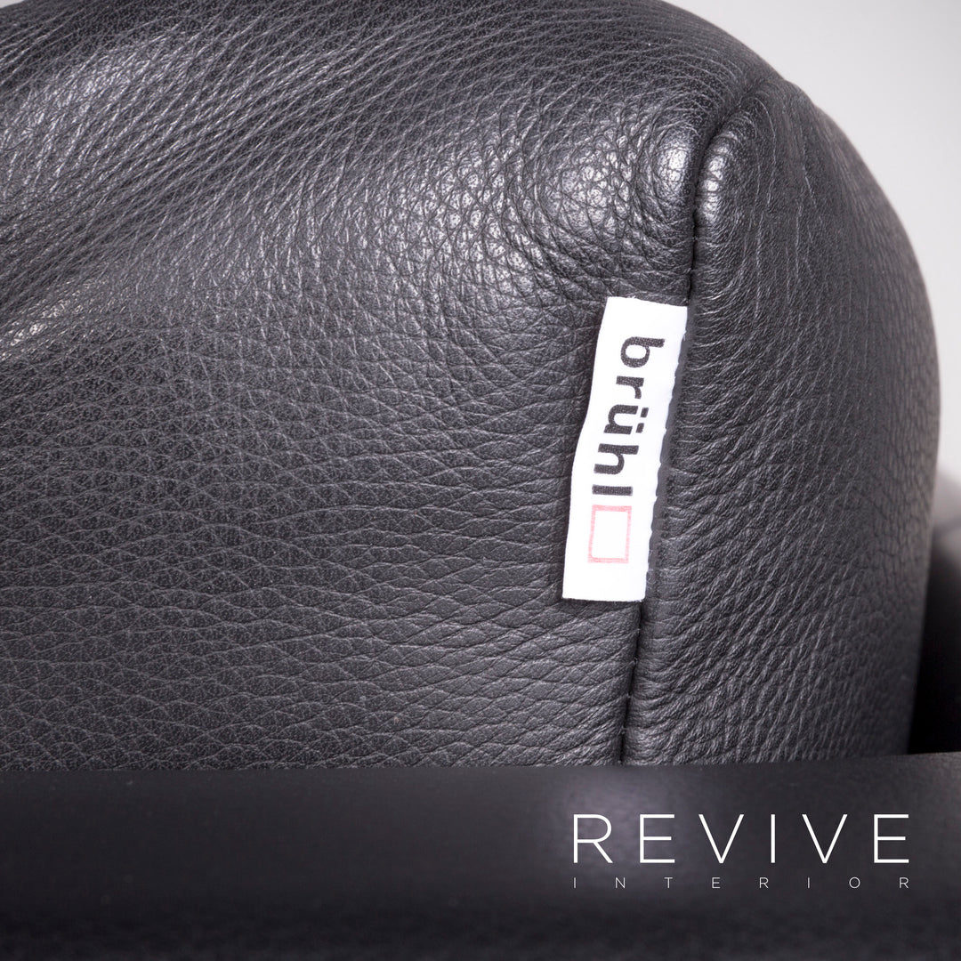 Brühl Designer Leder Sofa Schwarz Echtleder Zweisitzer Couch #7497