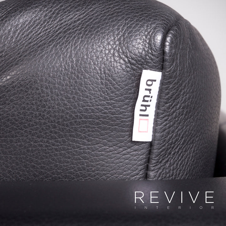 Brühl Designer Leder Sofa Schwarz Echtleder Zweisitzer Couch #7497