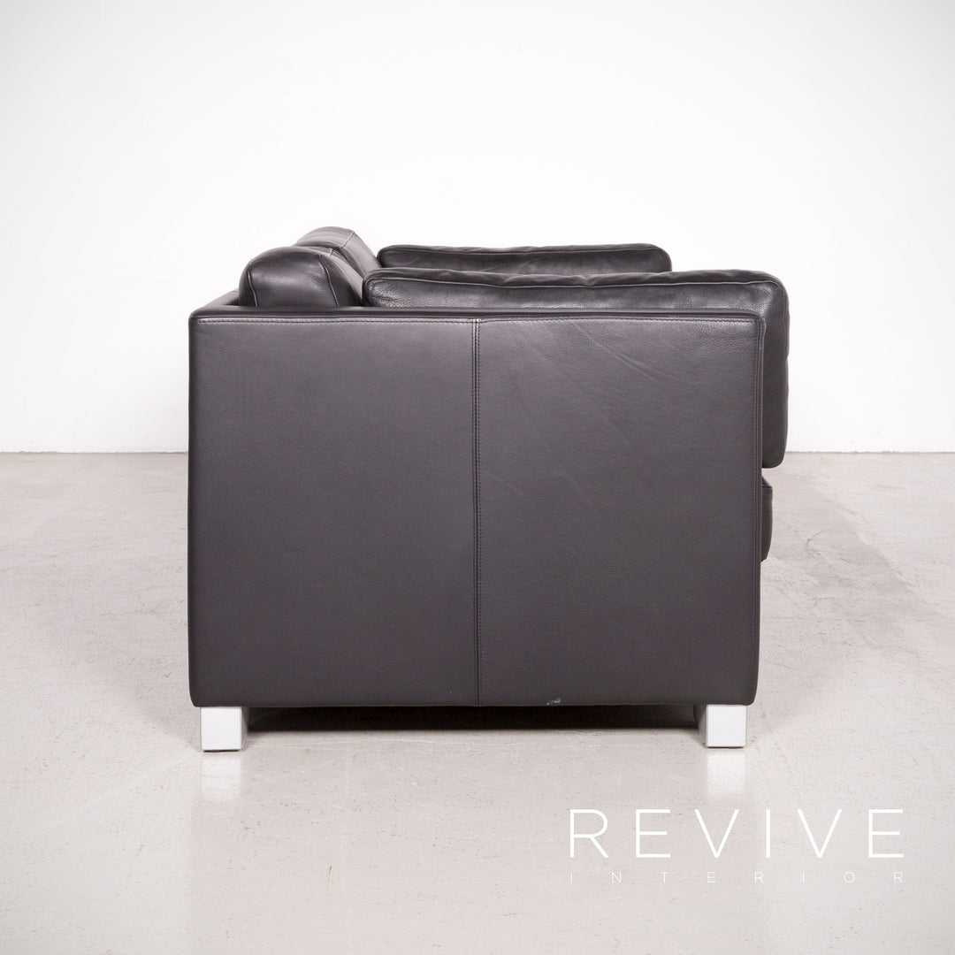 Brühl Designer Leder Sofa Schwarz Echtleder Zweisitzer Couch #7497