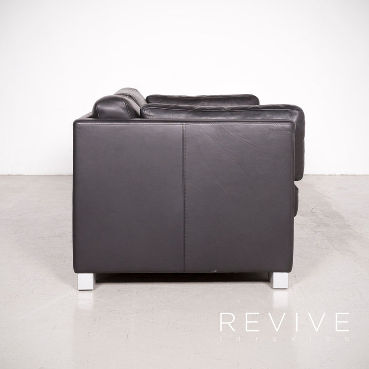 Brühl Designer Leder Sofa Schwarz Echtleder Zweisitzer Couch #7497
