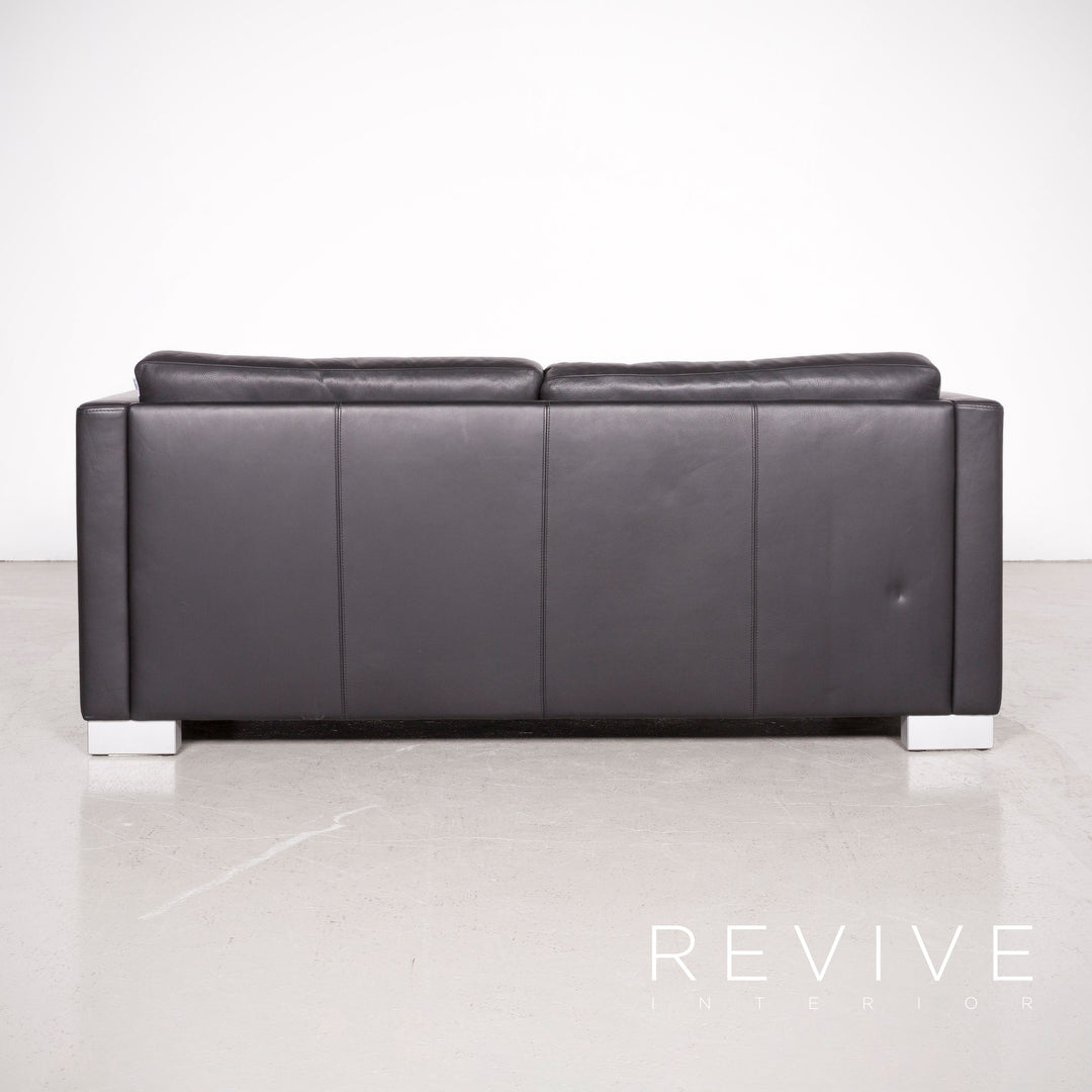 Brühl Designer Leder Sofa Schwarz Echtleder Zweisitzer Couch #7497