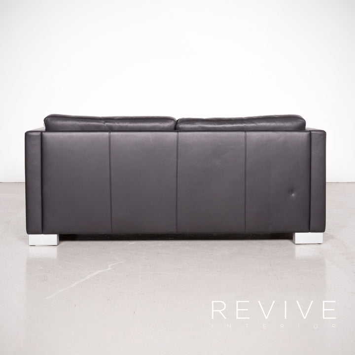 Brühl Designer Leder Sofa Schwarz Echtleder Zweisitzer Couch #7497