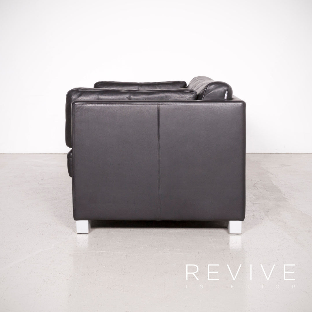 Brühl Designer Leder Sofa Schwarz Echtleder Zweisitzer Couch #7497