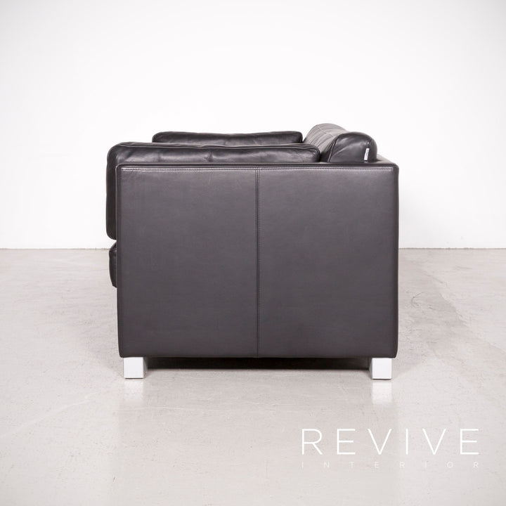 Brühl Designer Leder Sofa Schwarz Echtleder Zweisitzer Couch #7497