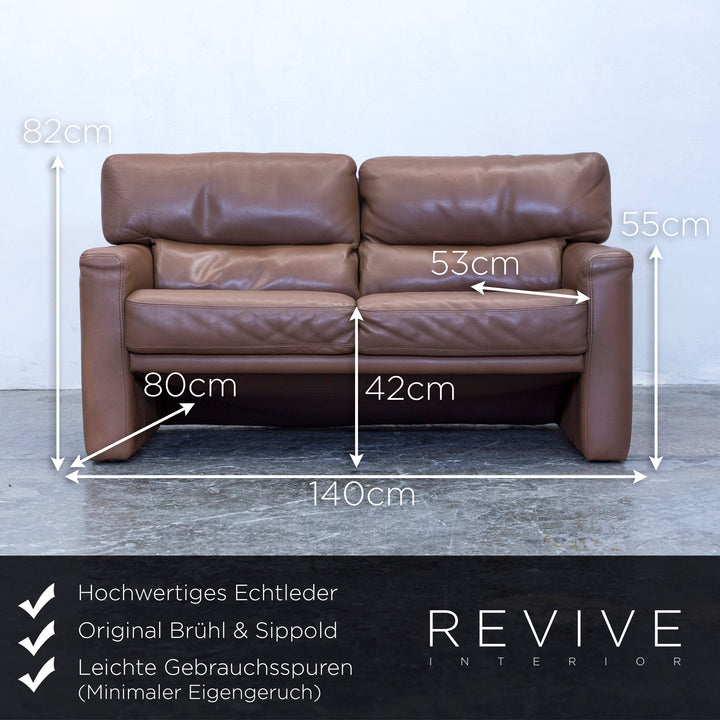 Brühl Designer Sofa Leder Braun Zweisitzer Couch Modern Echtleder #5529