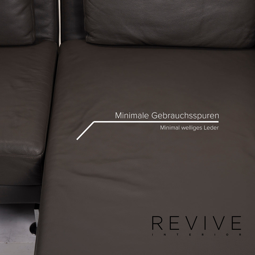Brühl & Sippold Canapé d'angle en cuir gris anthracite Canapé fonction relax #15079