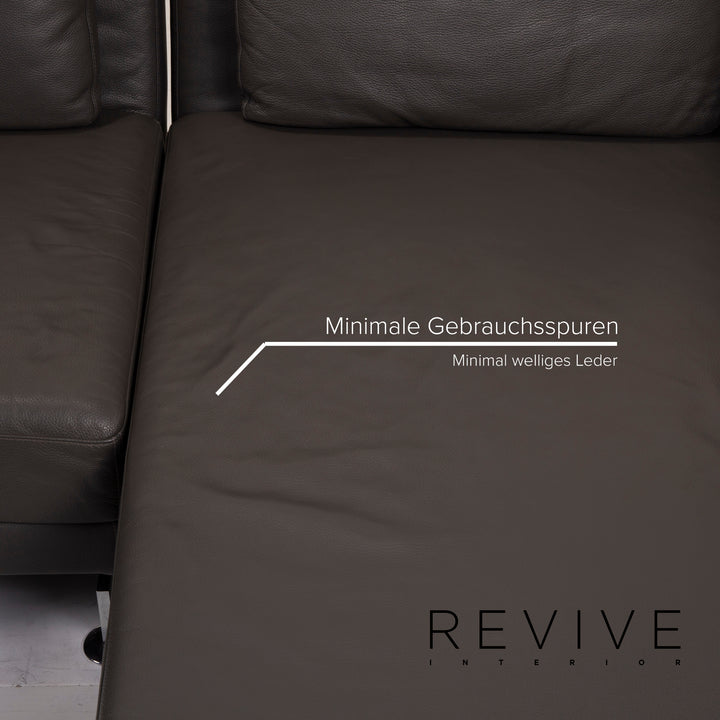 Brühl & Sippold Canapé d'angle en cuir gris anthracite Canapé fonction relax #15079