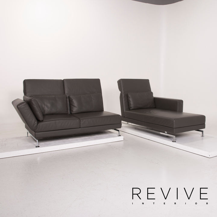 Brühl & Sippold Canapé d'angle en cuir gris anthracite Canapé fonction relax #15079