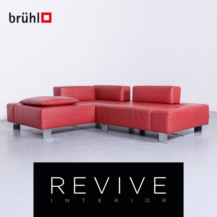 Brühl Fields Designer Leder Sofa Rot Echtleder Ecksofa Couch #6570