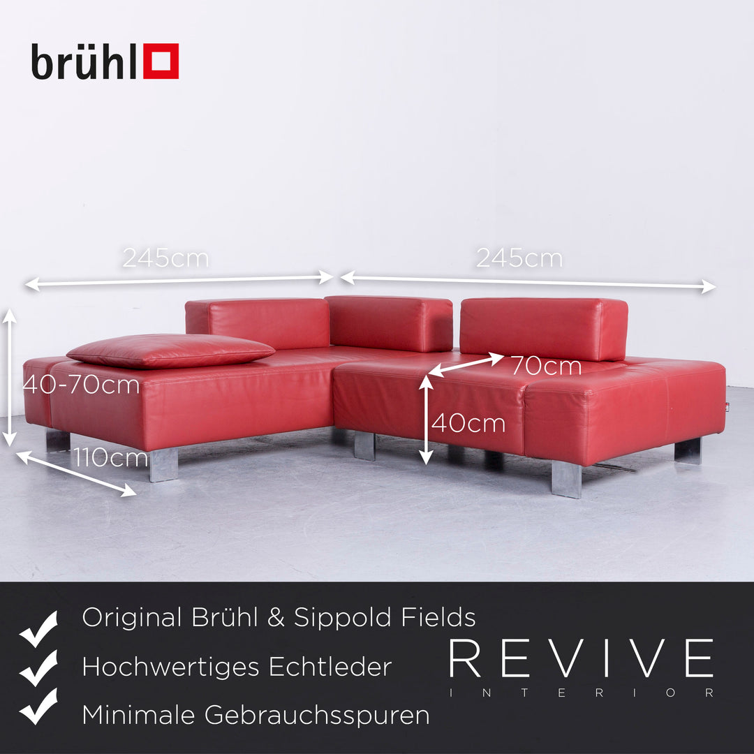 Brühl Fields Designer Leder Sofa Rot Echtleder Ecksofa Couch #6570