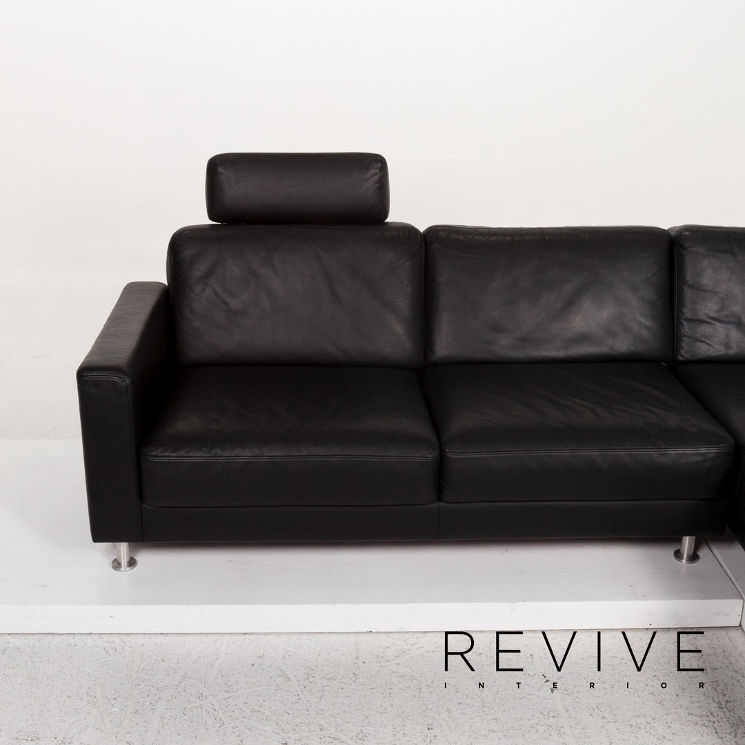 Brühl & Sippold Fiesta Leather Corner Sofa Black Sofa Couch #12773
