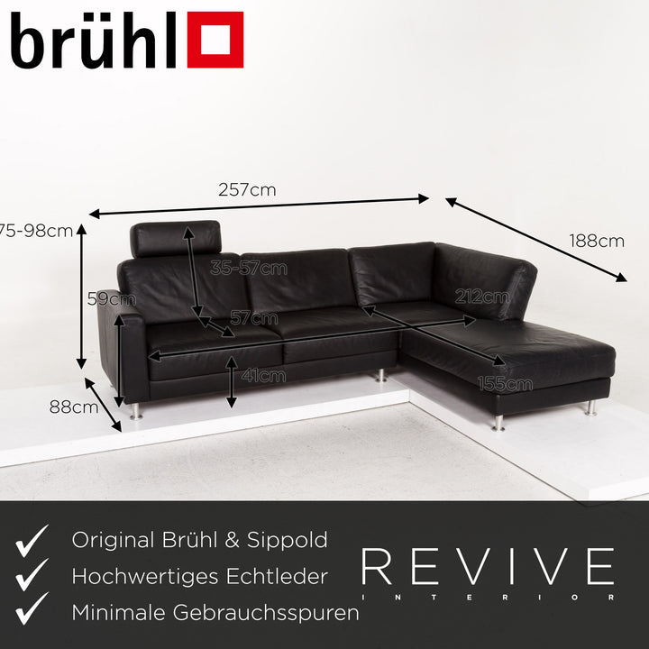 Brühl & Sippold Fiesta Leather Corner Sofa Black Sofa Couch #12773