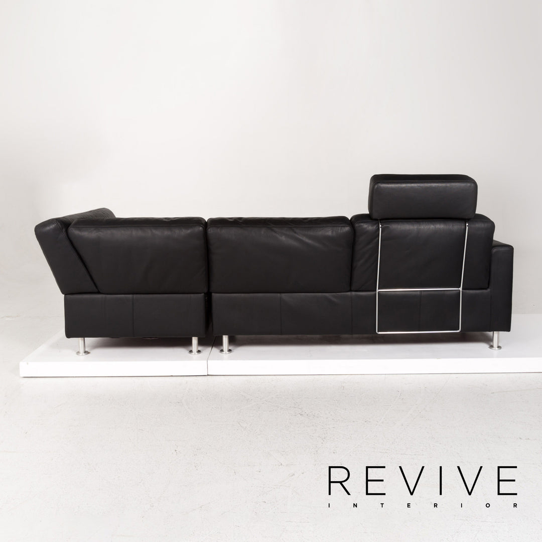 Brühl & Sippold Fiesta Leather Corner Sofa Black Sofa Couch #12773