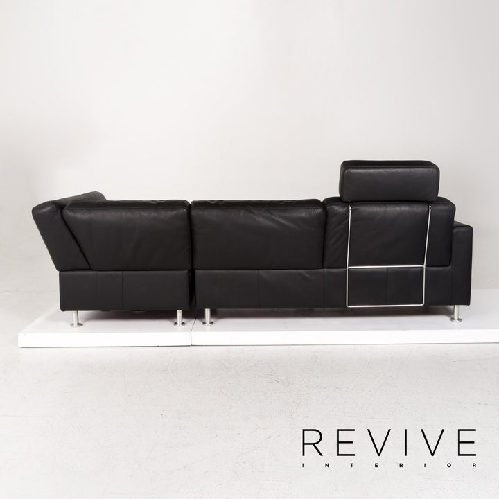 Brühl & Sippold Fiesta Leather Corner Sofa Black Sofa Couch #12773