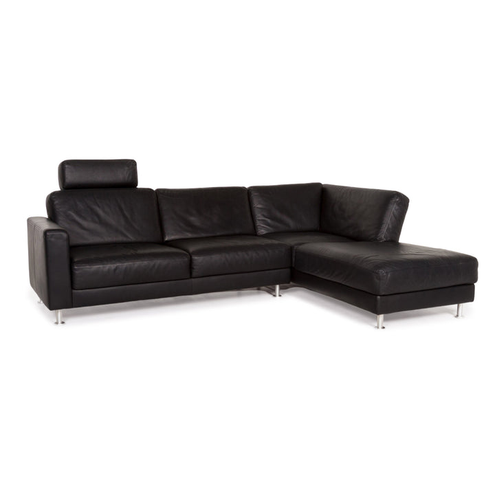Brühl & Sippold Fiesta Leather Corner Sofa Black Sofa Couch #12773