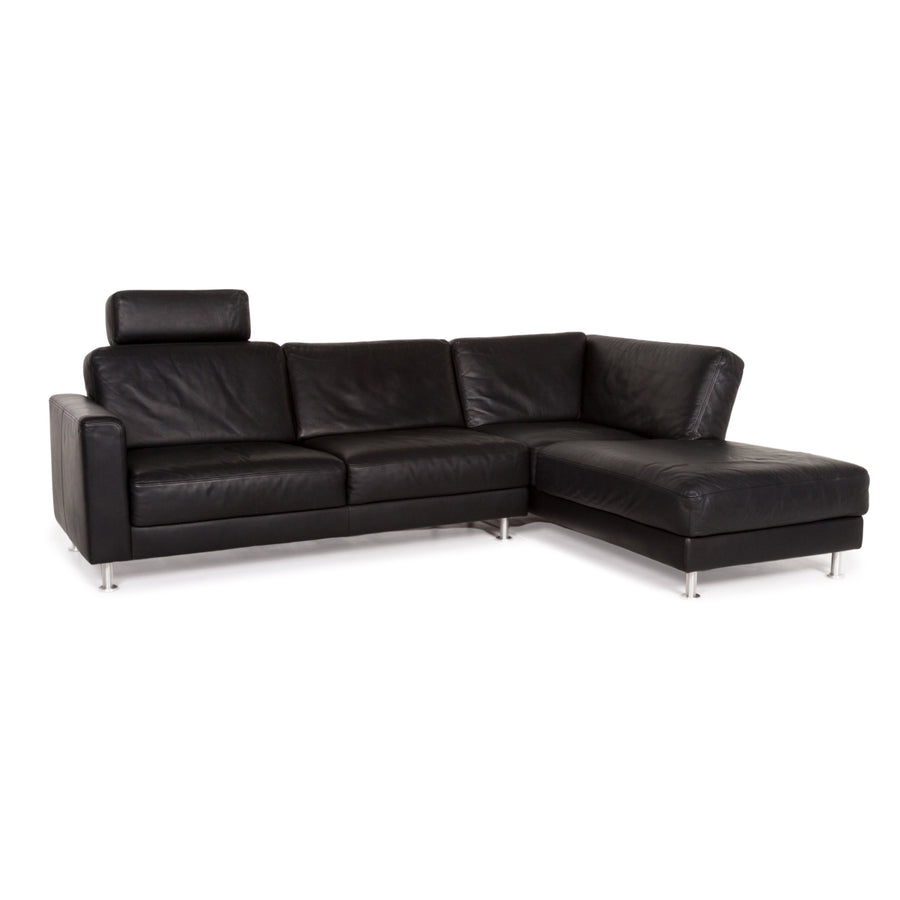 Brühl & Sippold Fiesta Leather Corner Sofa Black Sofa Couch #12773