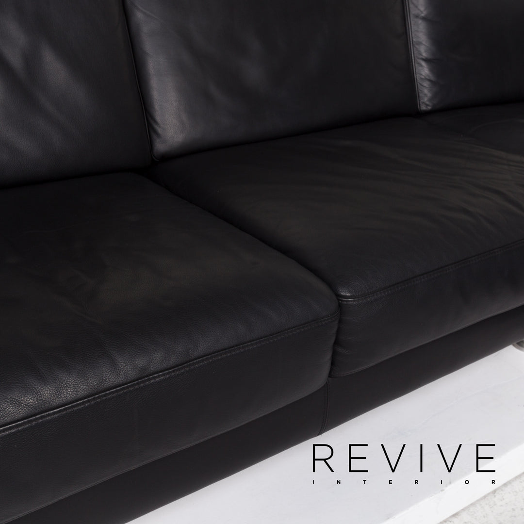 Brühl & Sippold Fiesta Leather Corner Sofa Black Sofa Couch #12773