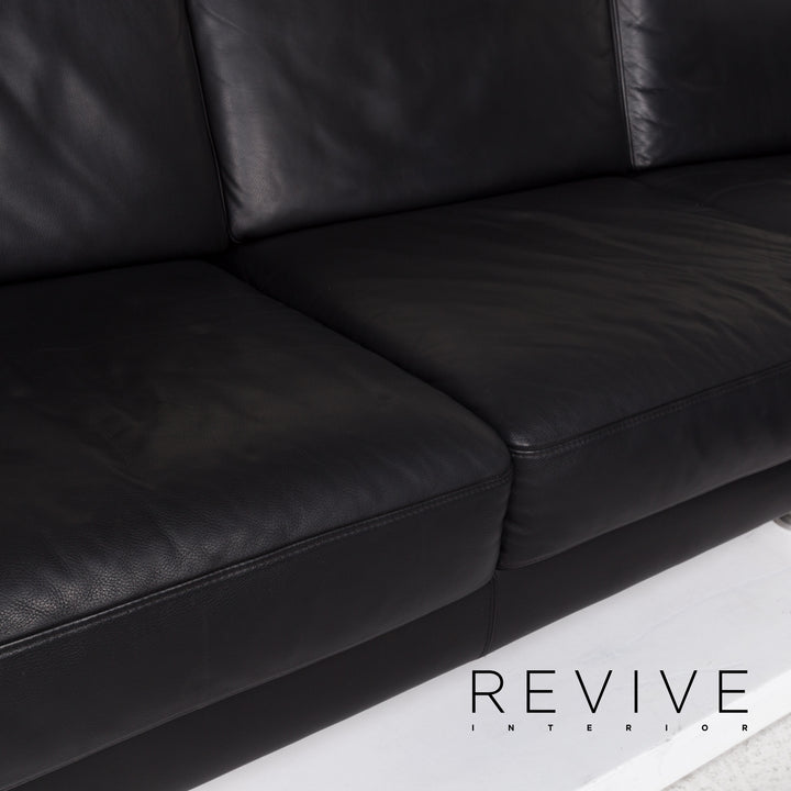 Brühl & Sippold Fiesta Leather Corner Sofa Black Sofa Couch #12773