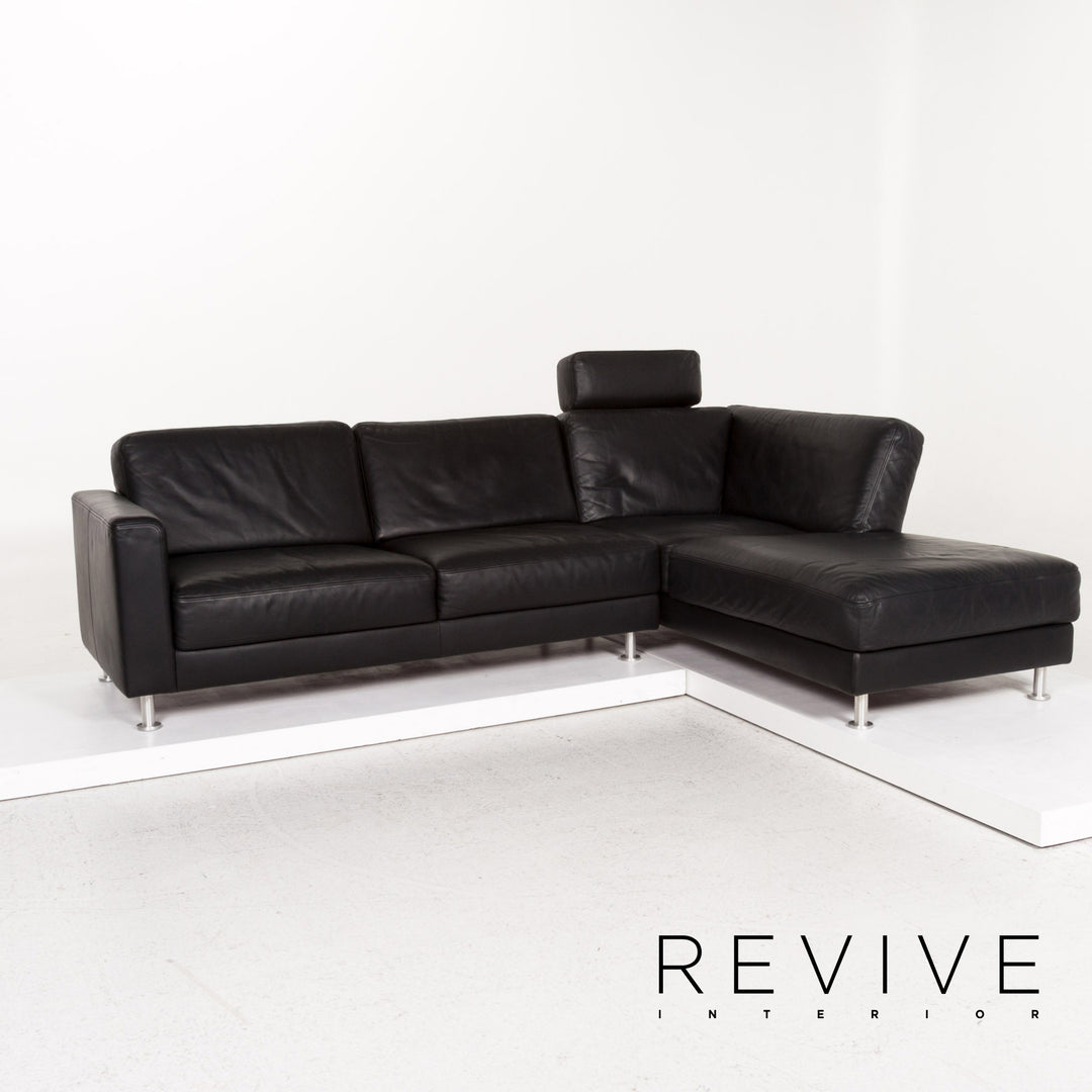 Brühl & Sippold Fiesta Leather Corner Sofa Black Sofa Couch #12773