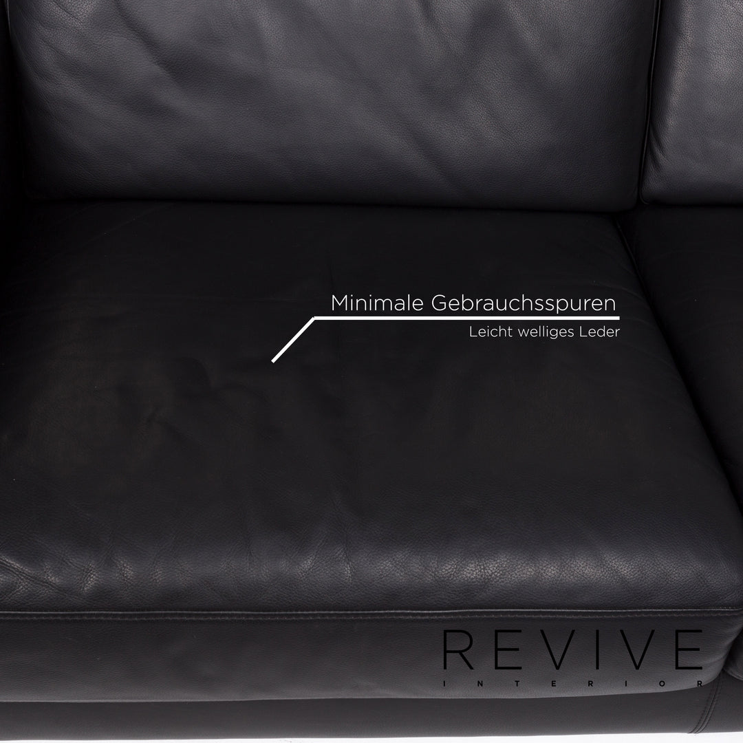 Brühl & Sippold Fiesta Leather Corner Sofa Black Sofa Couch #12773