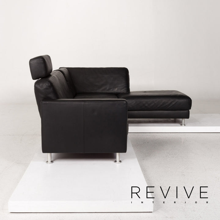 Brühl & Sippold Fiesta Leather Corner Sofa Black Sofa Couch #12773