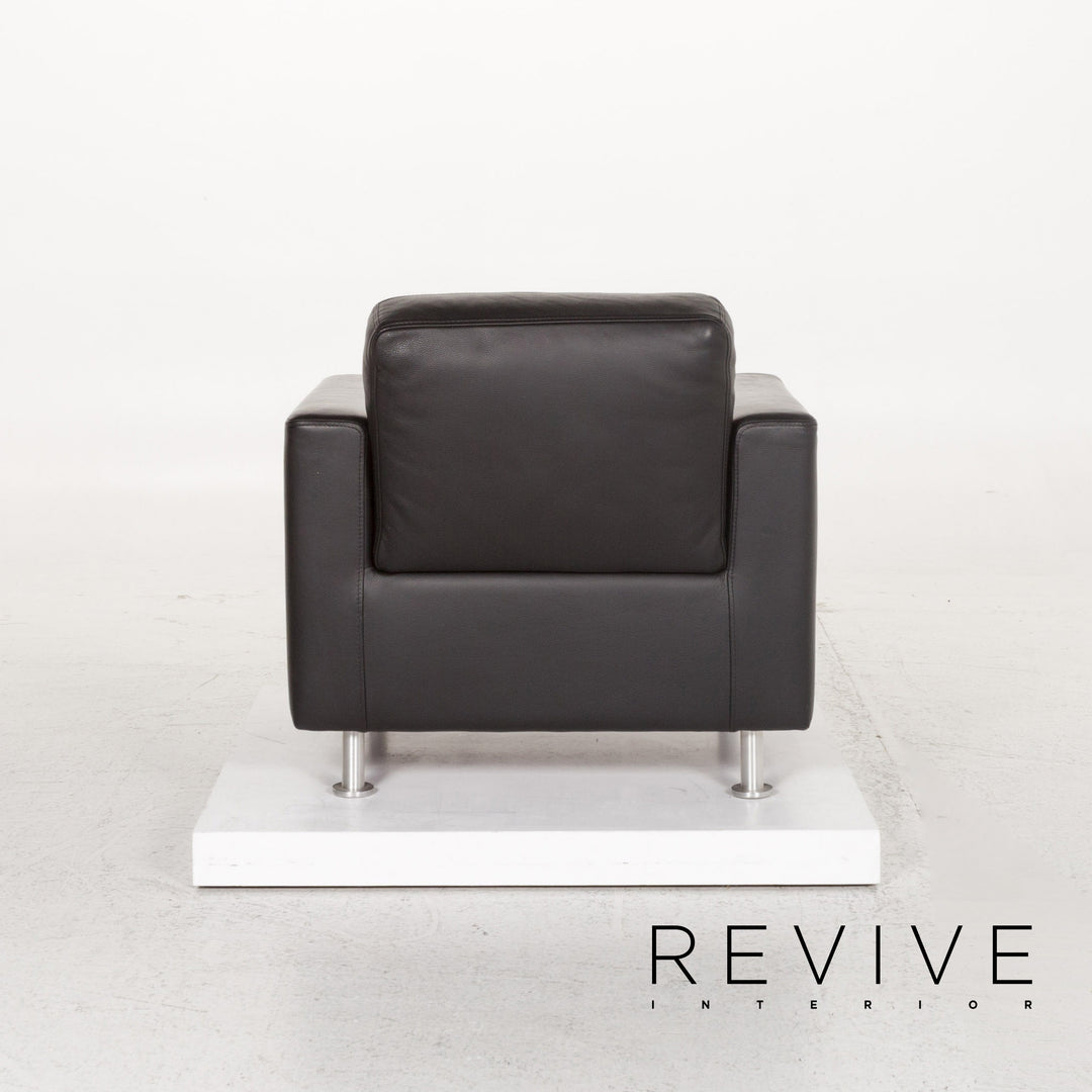 Brühl & Sippold Fiesta leather sofa set black 1x corner sofa 2x armchair #13416