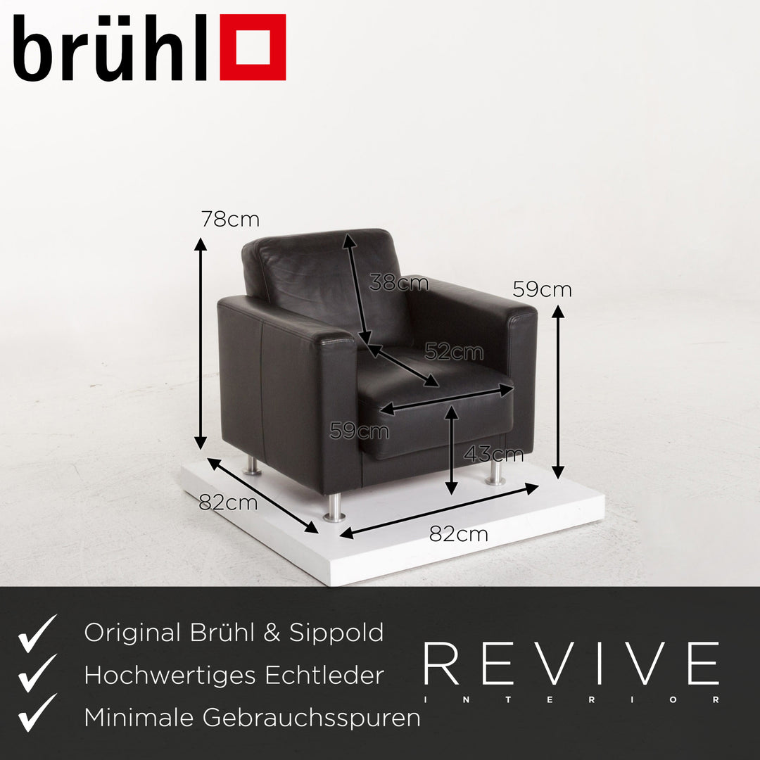Brühl & Sippold Fiesta leather sofa set black 1x corner sofa 2x armchair #13416