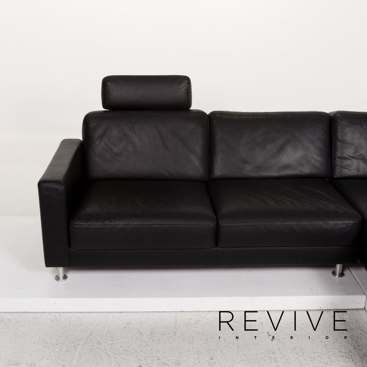 Brühl & Sippold Fiesta leather sofa set black 1x corner sofa 2x armchair #13416