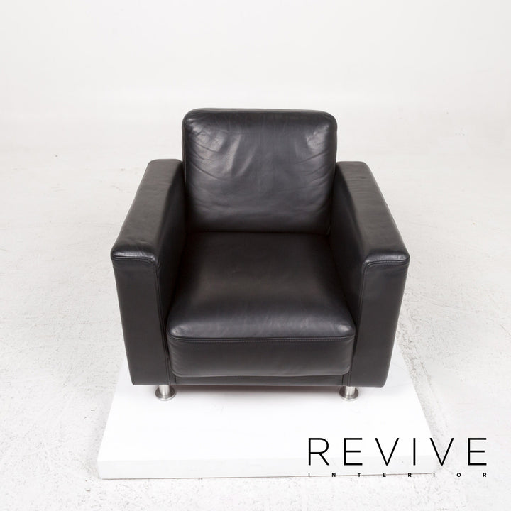 Brühl & Sippold Fiesta leather sofa set black 1x corner sofa 2x armchair #13416