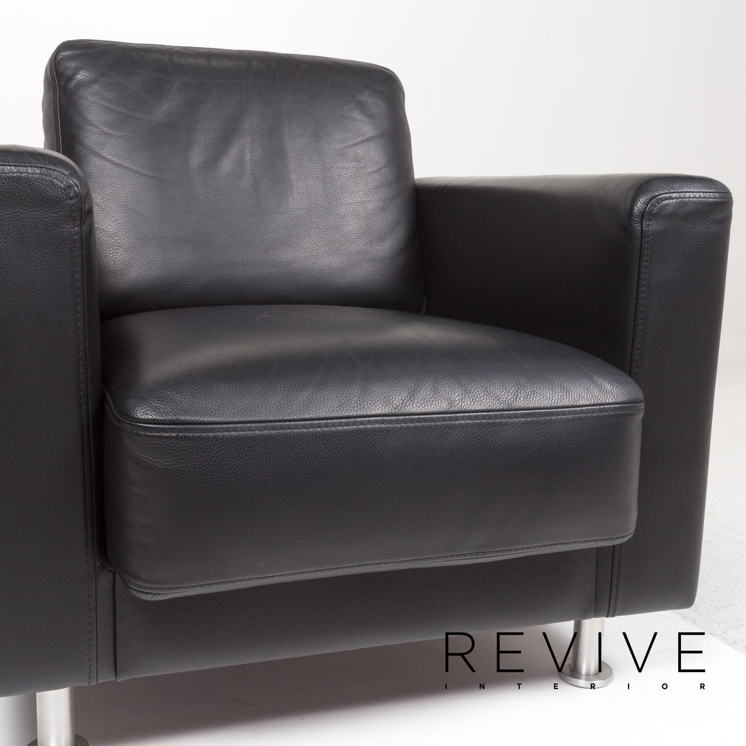 Brühl & Sippold Fiesta leather sofa set black 1x corner sofa 2x armchair #13416