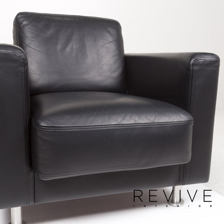 Brühl & Sippold Fiesta leather sofa set black 1x corner sofa 2x armchair #13416