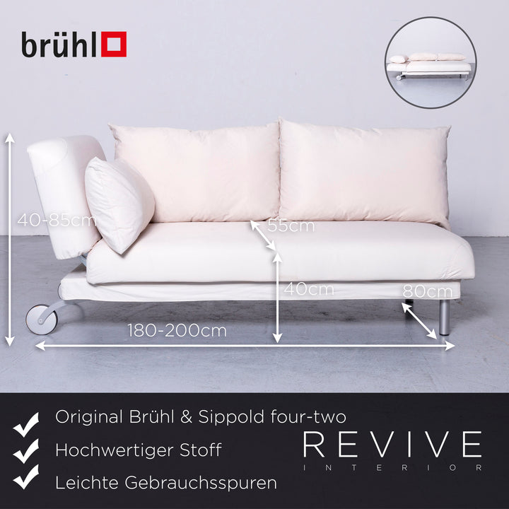 Brühl four-two Designer Stoff Sofa Weiß Funktion Couch Bett #6522