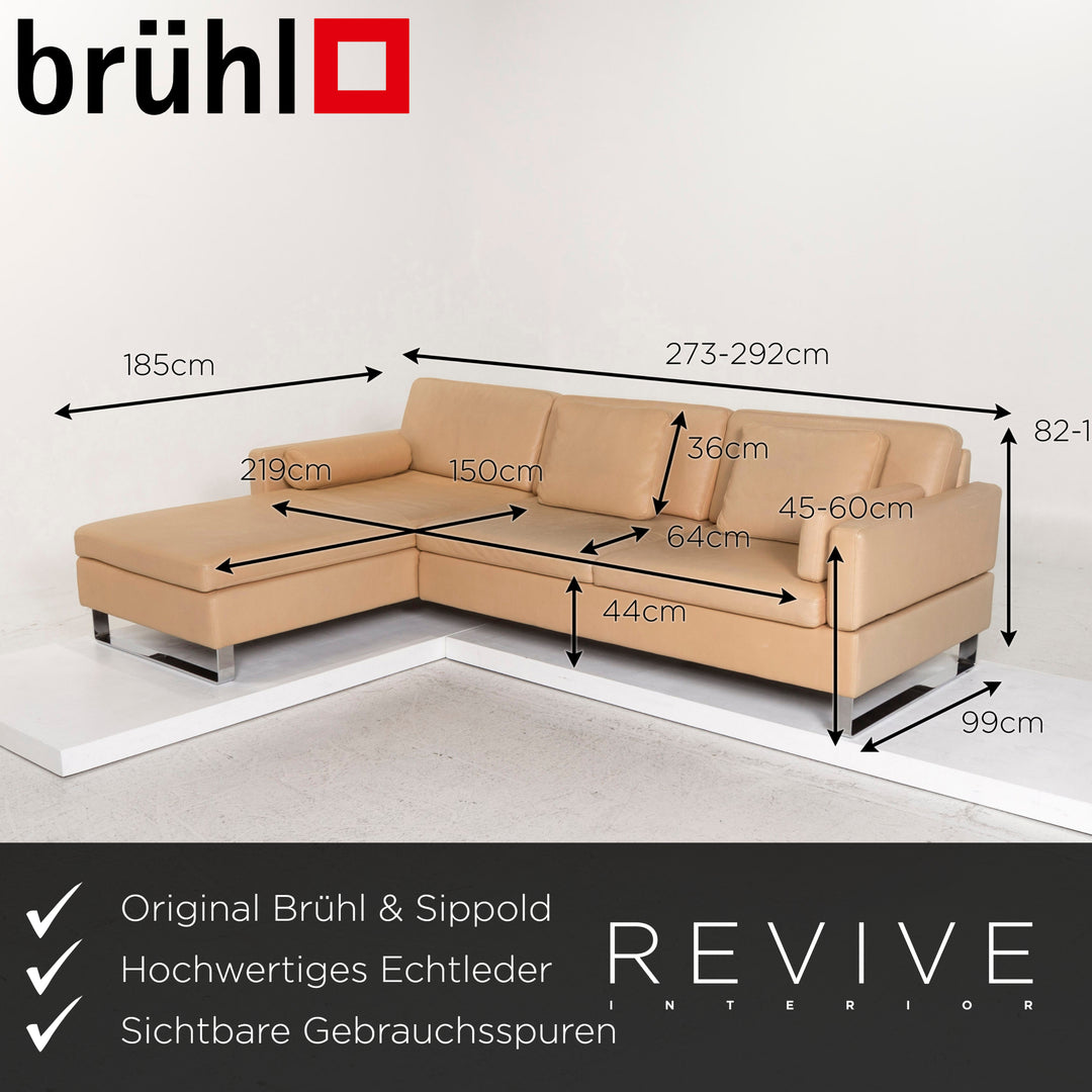 Brühl & Sippold Canapé d'angle en cuir Beige Fonction Canapé #13096