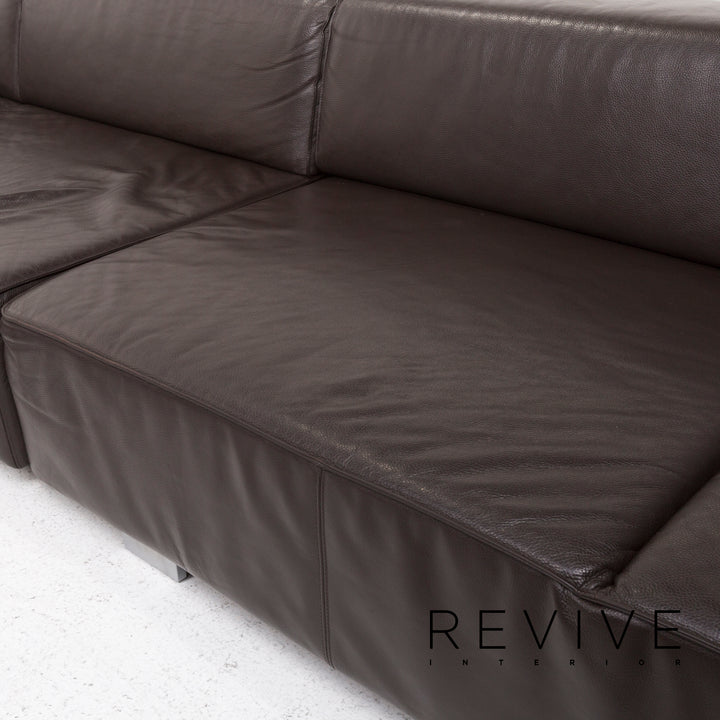 Brühl & Sippold Leder Ecksofa Sofa Garnitur Braun Dunkelbraun 1x Ecksofa 1x Hocker #13029