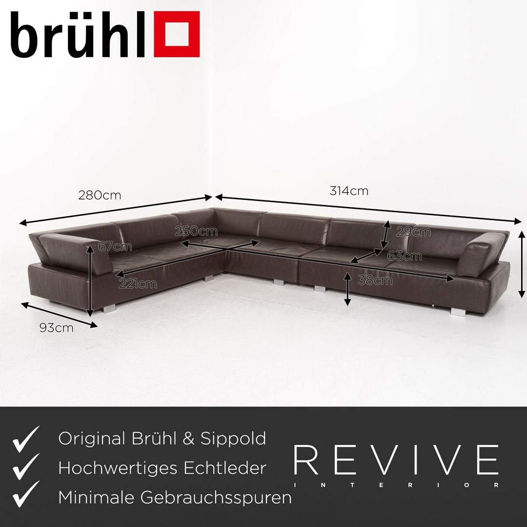 Brühl & Sippold Leder Ecksofa Sofa Garnitur Braun Dunkelbraun 1x Ecksofa 1x Hocker #13029