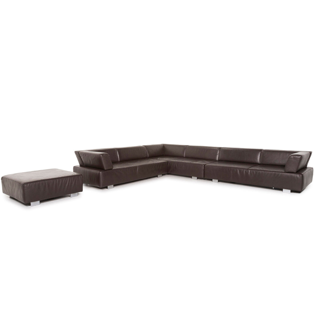 Brühl & Sippold Leder Ecksofa Sofa Garnitur Braun Dunkelbraun 1x Ecksofa 1x Hocker #13029