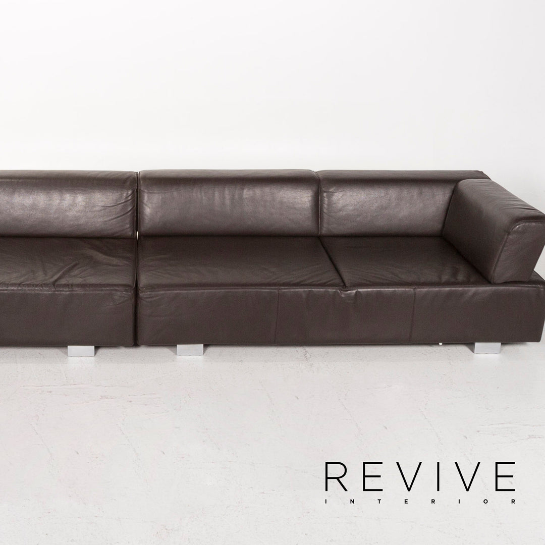 Brühl & Sippold Leder Ecksofa Sofa Garnitur Braun Dunkelbraun 1x Ecksofa 1x Hocker #13029
