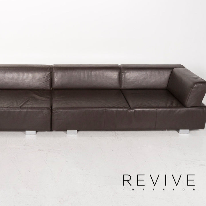 Brühl & Sippold Leder Ecksofa Sofa Garnitur Braun Dunkelbraun 1x Ecksofa 1x Hocker #13029