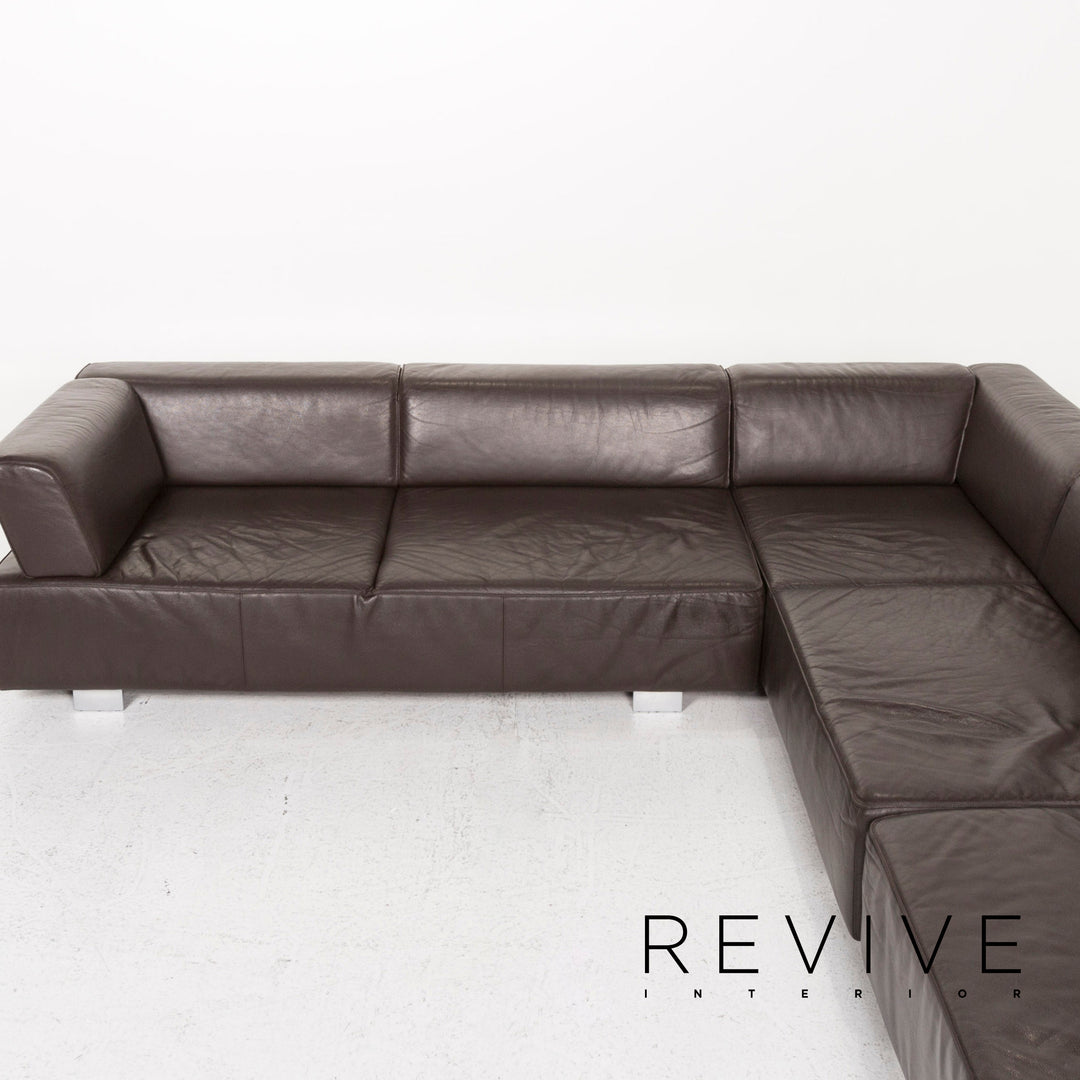 Brühl & Sippold Leder Ecksofa Sofa Garnitur Braun Dunkelbraun 1x Ecksofa 1x Hocker #13029