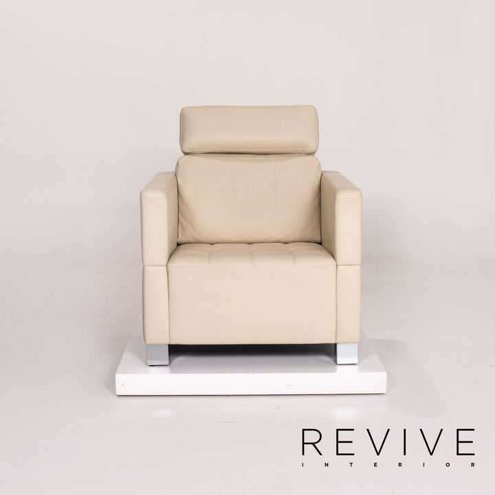 Brühl & Sippold leather armchair set cream 1x armchair 1x stool #14329