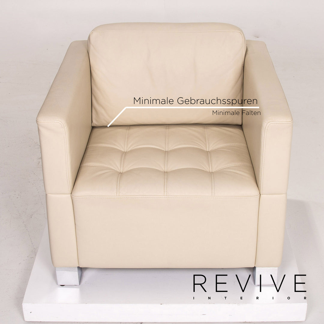 Brühl & Sippold leather armchair set cream 1x armchair 1x stool #14329