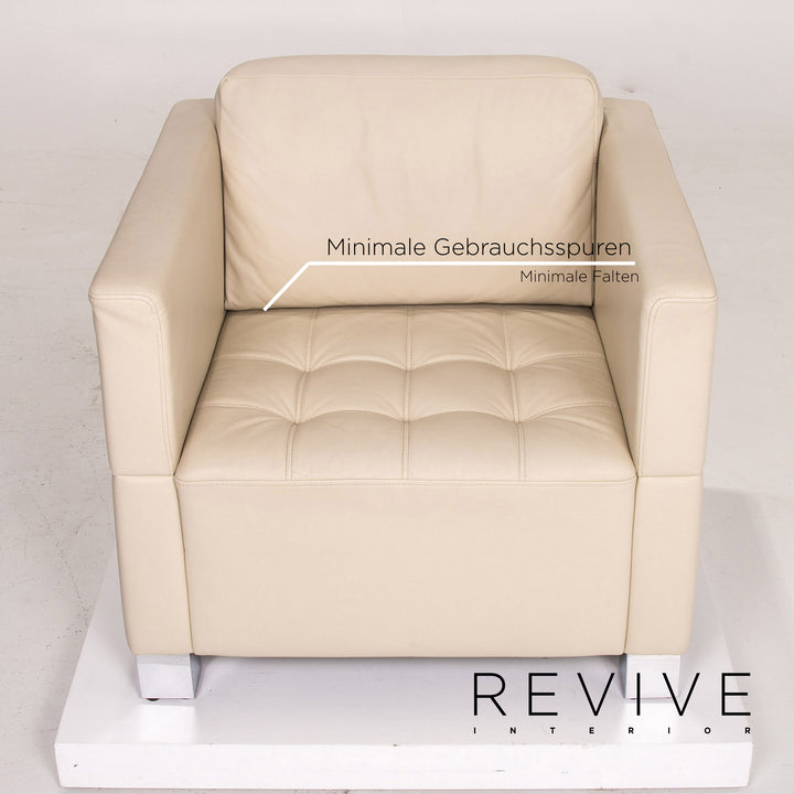 Brühl & Sippold leather armchair set cream 1x armchair 1x stool #14329