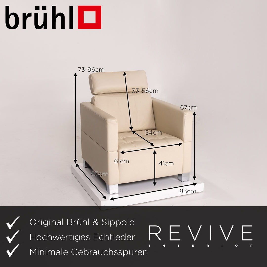 Brühl & Sippold leather armchair set cream 1x armchair 1x stool #14329