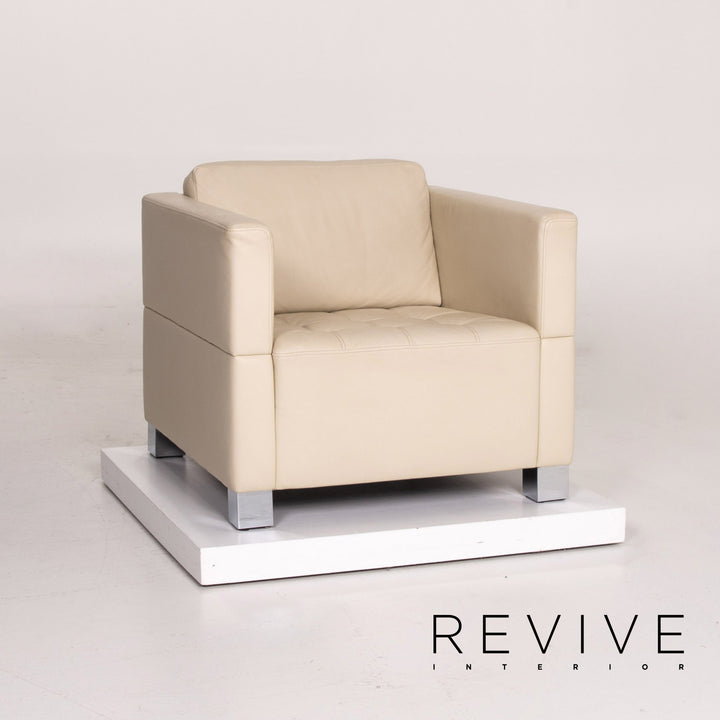 Brühl & Sippold leather armchair set cream 1x armchair 1x stool #14329